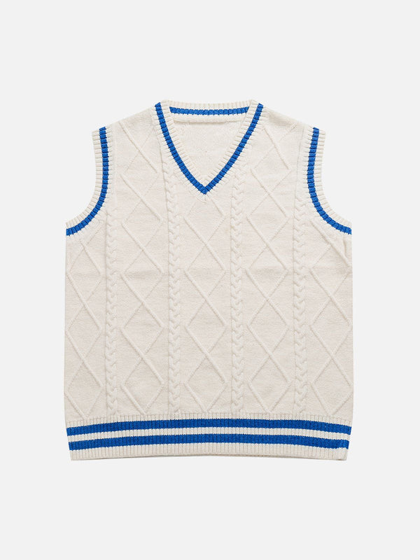 Thesclo - V-neck Braided Pattern Sweater Vest - Streetwear Fashion - thesclo.com