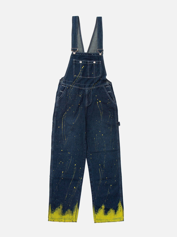 Thesclo - Vintage Loose Splash Ink Suspender Jeans - Streetwear Fashion - thesclo.com