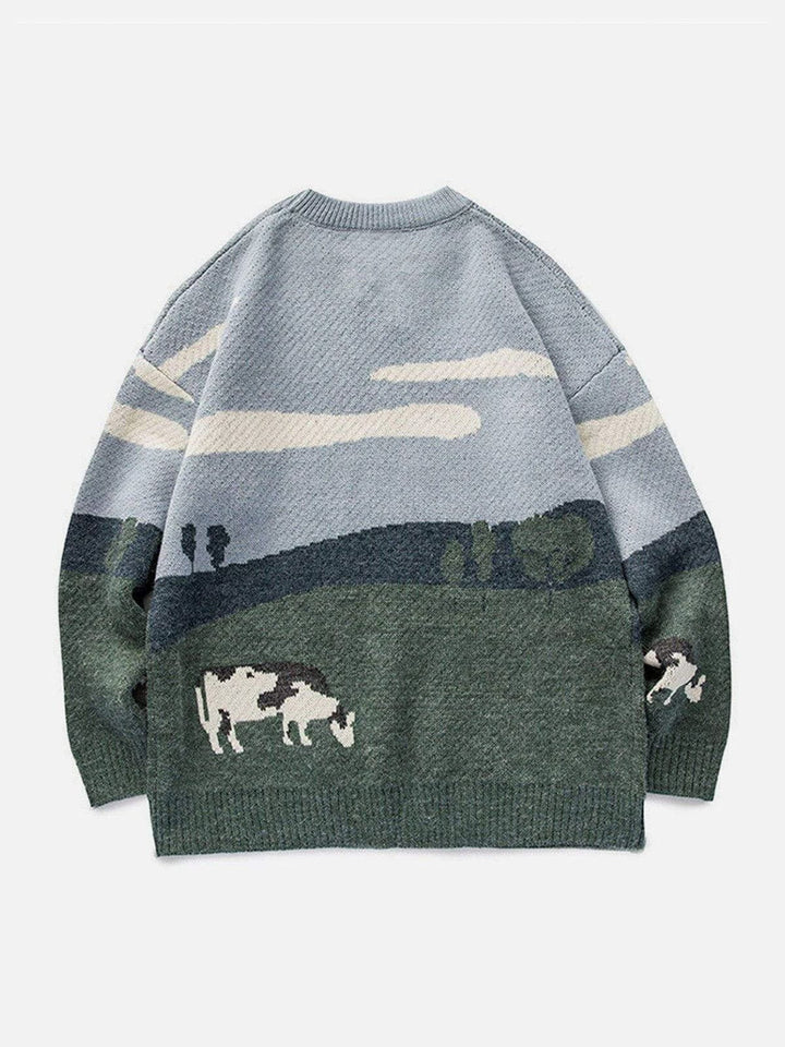 Thesclo - Vintage Prairie Cow Pattern Streetwear Sweater - Streetwear Fashion - thesclo.com