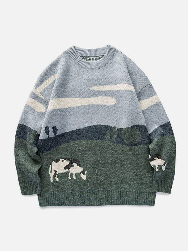 Thesclo - Vintage Prairie Cow Pattern Streetwear Sweater - Streetwear Fashion - thesclo.com