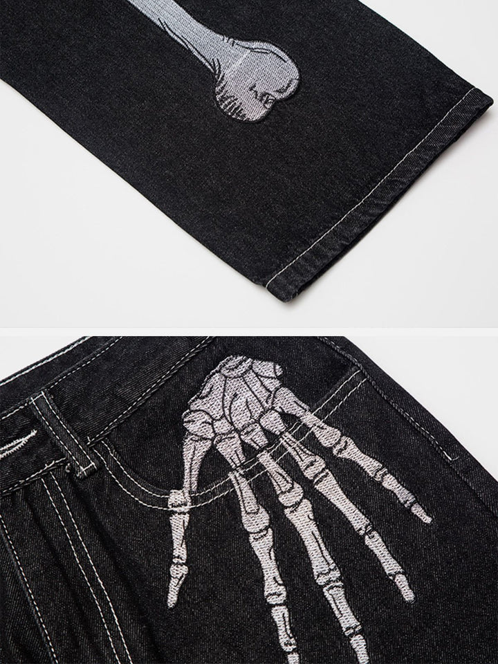 Thesclo - Vintage Skull Bone Embroidery Jeans - Streetwear Fashion - thesclo.com