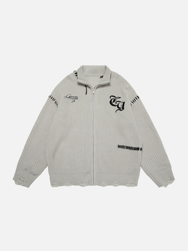 Thesclo - Vintage Solid Embroidered Cardigan - Streetwear Fashion - thesclo.com