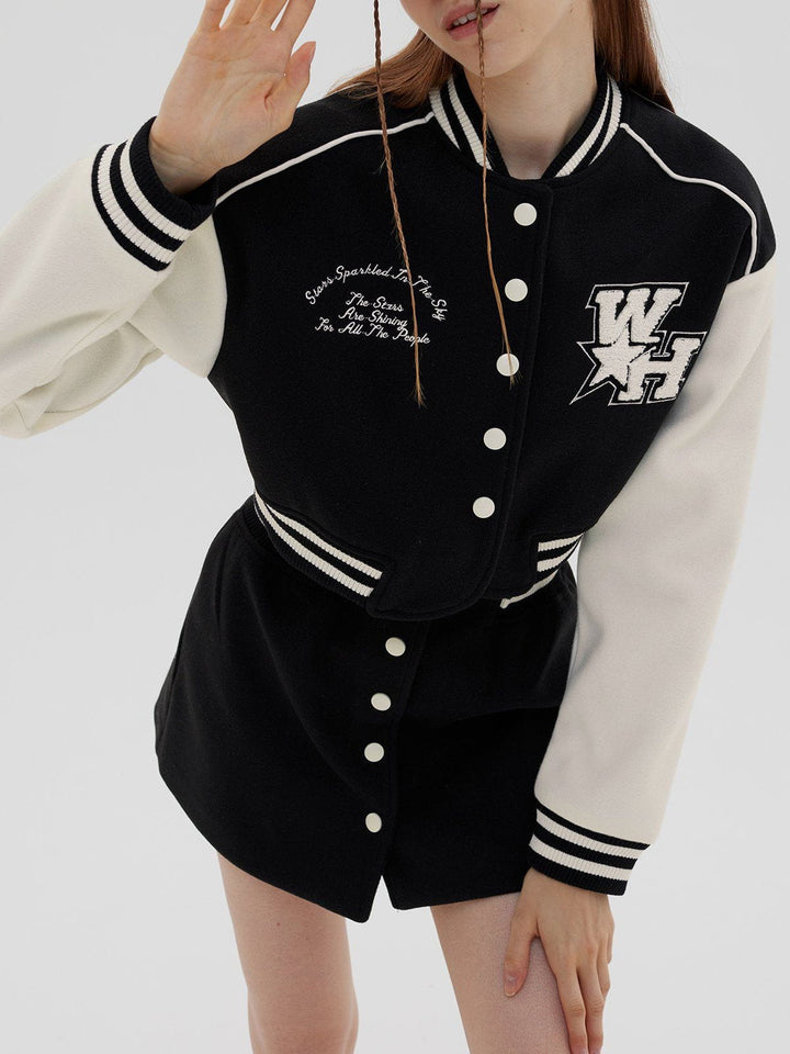 Thesclo - "WH" Embroidered Cropped Varsity Jacket - Streetwear Fashion - thesclo.com
