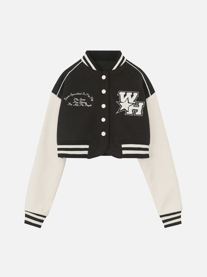 Thesclo - "WH" Embroidered Cropped Varsity Jacket - Streetwear Fashion - thesclo.com
