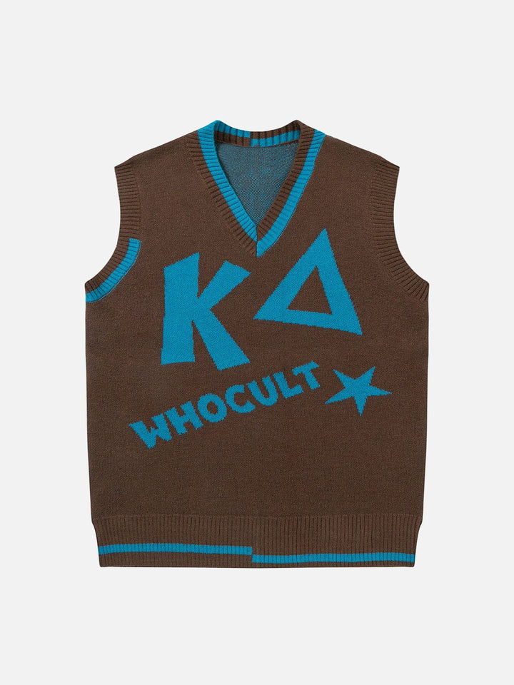 Thesclo - WHOCULT Embroidery Sweater Vest - Streetwear Fashion - thesclo.com