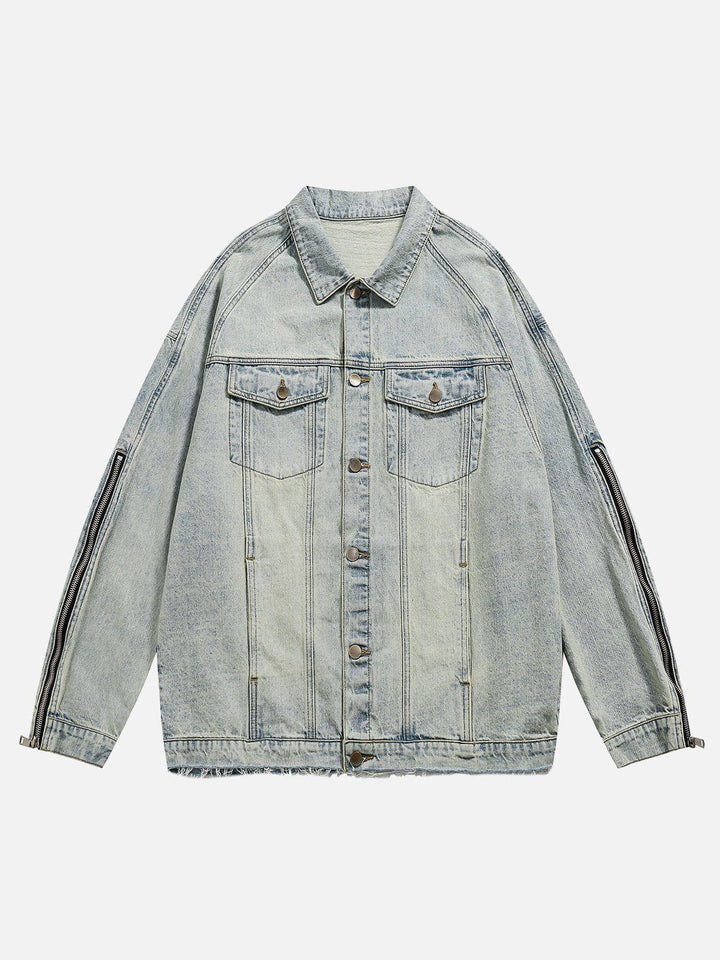 Thesclo - Washed Design Zip Denim Jacket - Streetwear Fashion - thesclo.com