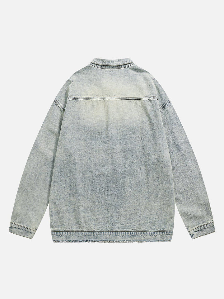 Thesclo - Washed Design Zip Denim Jacket - Streetwear Fashion - thesclo.com