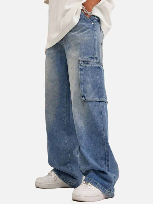 Thesclo - Washed Large Pocket Jeans - Streetwear Fashion - thesclo.com